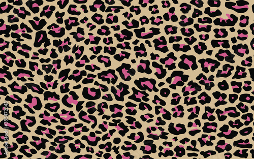 Animal skin pattern seamless. Design for fabric, wallpaper, wrapping, background. repeating texture leopard orange pink black