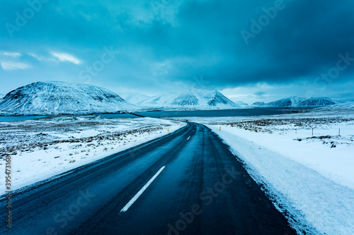 Road to Grundarfjordur Iceland on a ice cold wintery day