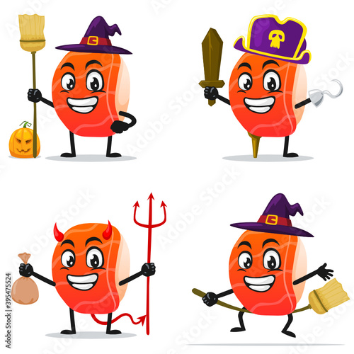 vector illustration of sushi mascot or character collection set with love or halloween theme
