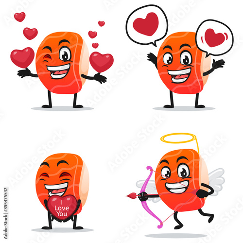vector illustration of sushi mascot or character collection set with love or valentine or love theme