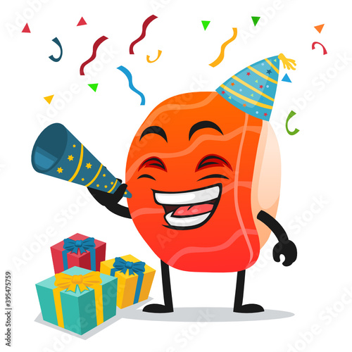 vector illustration of sushi mascot or character celebrate new year party