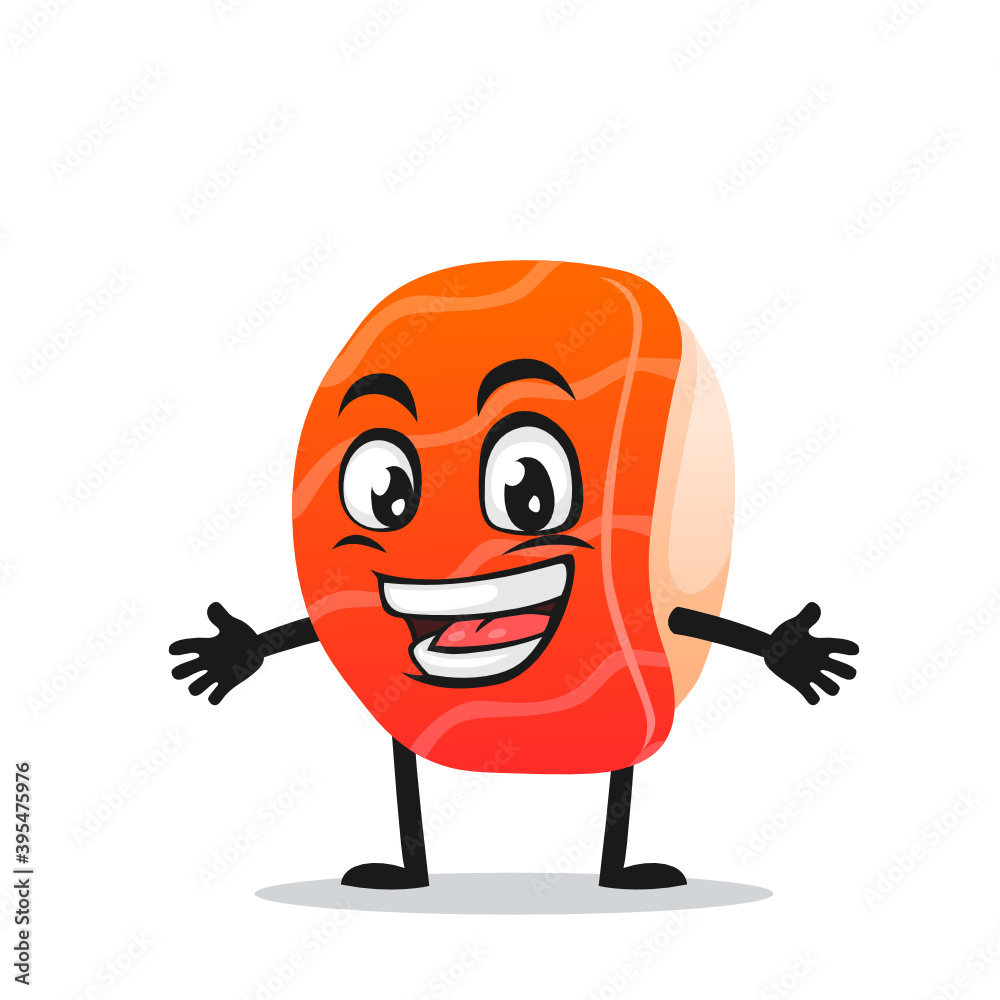 Obraz premium vector illustration of sushi mascot or character open hand
