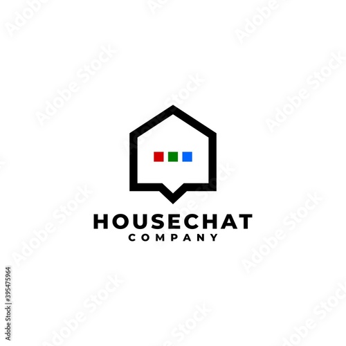 combination of house and bubble text. home logo.