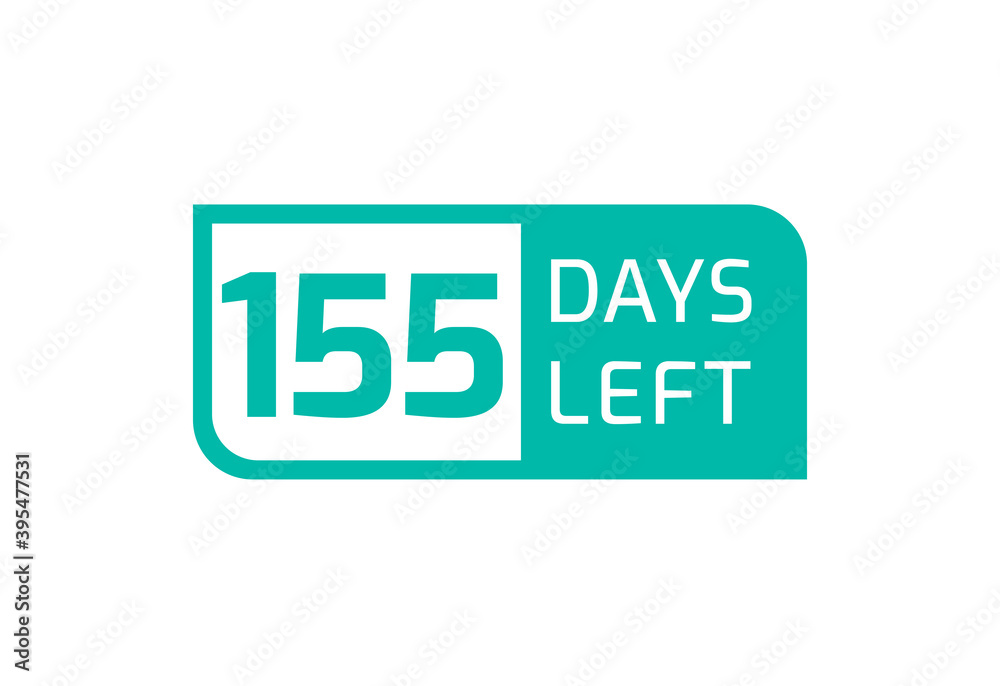 155 Days Left banner on white background, 155 Days Left to Go 155 Days Left banner on white background, 155 Days Left to Go