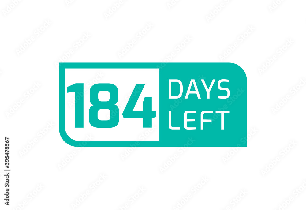 184 Days Left banner on white background, 184 Days Left to Go 184 Days Left banner on white background, 184 Days Left to Go