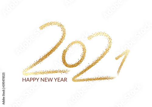 Happy New Year 2021 symbol. Text design logo. Vector illustration for cover, brochure and calendar. 2021 isolated on white background. Vector New Year logo in color
