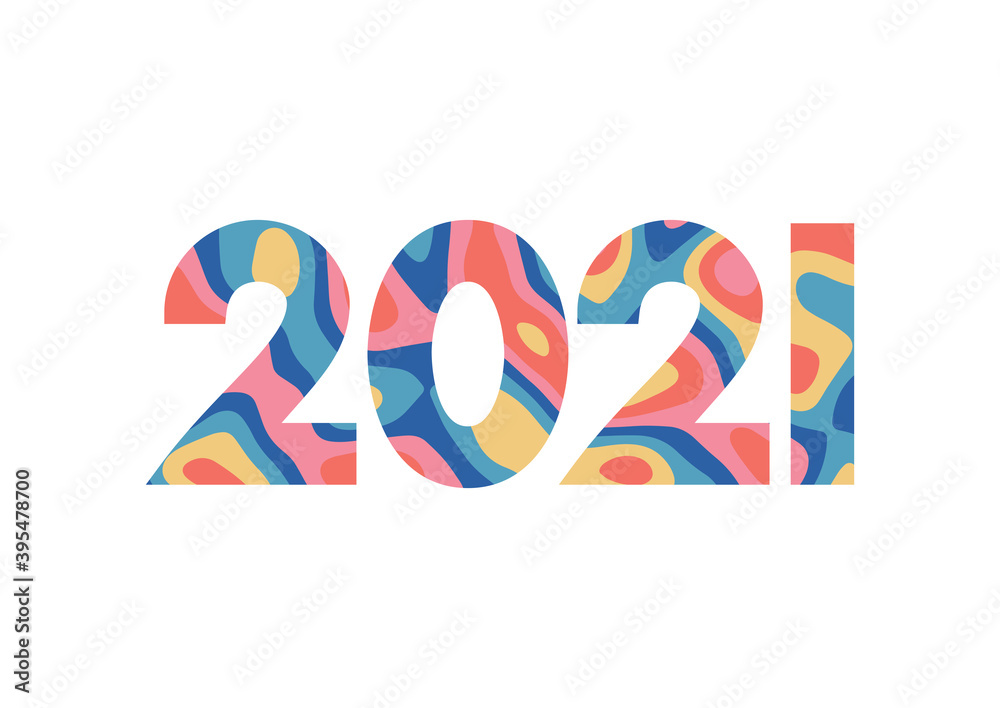 Happy New Year 2021 symbol. Text design logo. Vector illustration for cover, brochure and calendar. 2021 isolated on white background. Vector New Year logo in color
