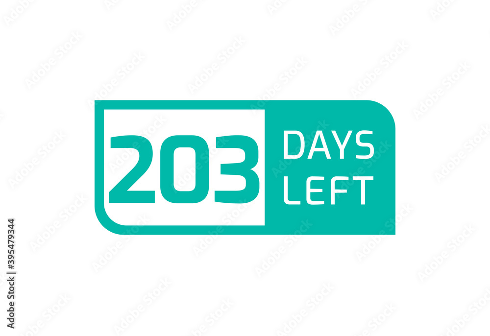 203 Days Left banner on white background, 203 Days Left to Go 203 Days Left banner on white background, 203 Days Left to Go