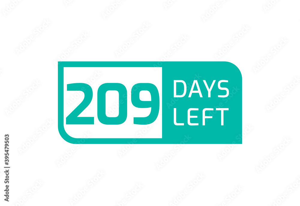209 Days Left banner on white background, 209 Days Left to Go 209 Days Left banner on white background, 209 Days Left to Go