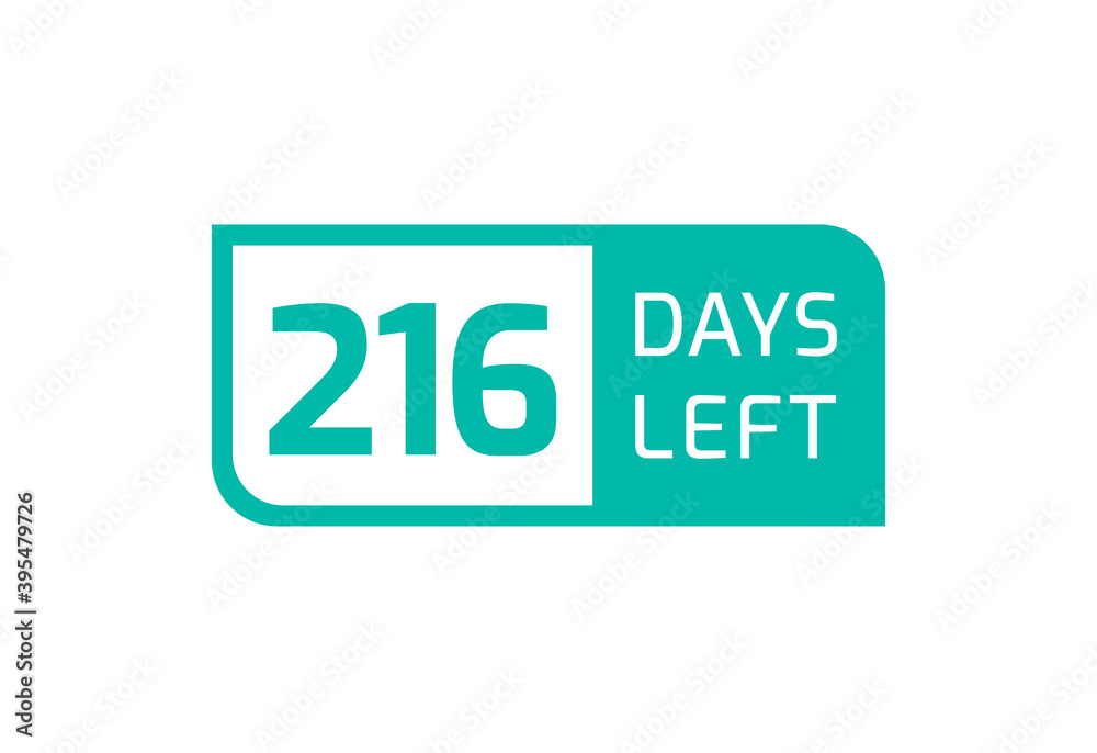 216 Days Left banner on white background, 216 Days Left to Go 216 Days Left banner on white background, 216 Days Left to Go