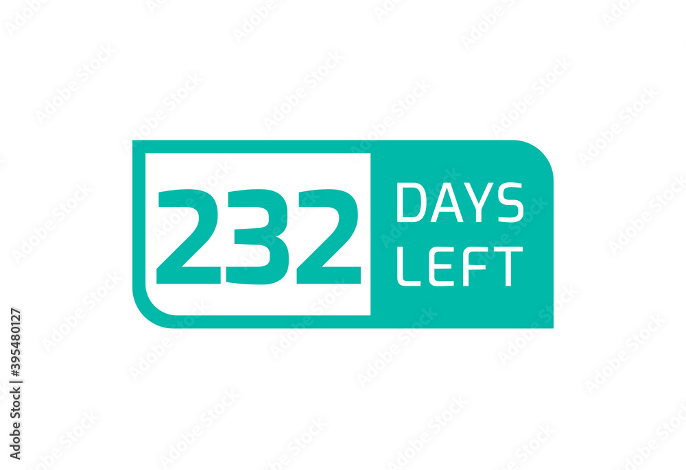 232 Days Left banner on white background, 232 Days Left to Go 232 Days Left banner on white background, 232 Days Left to Go
