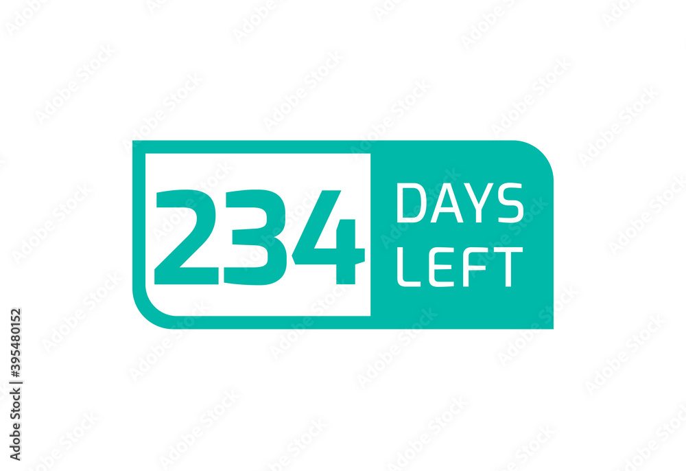 234 Days Left banner on white background, 234 Days Left to Go 234 Days Left banner on white background, 234 Days Left to Go