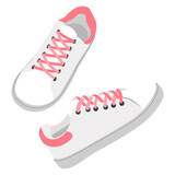 White leather sneakers with laces, modern shoes