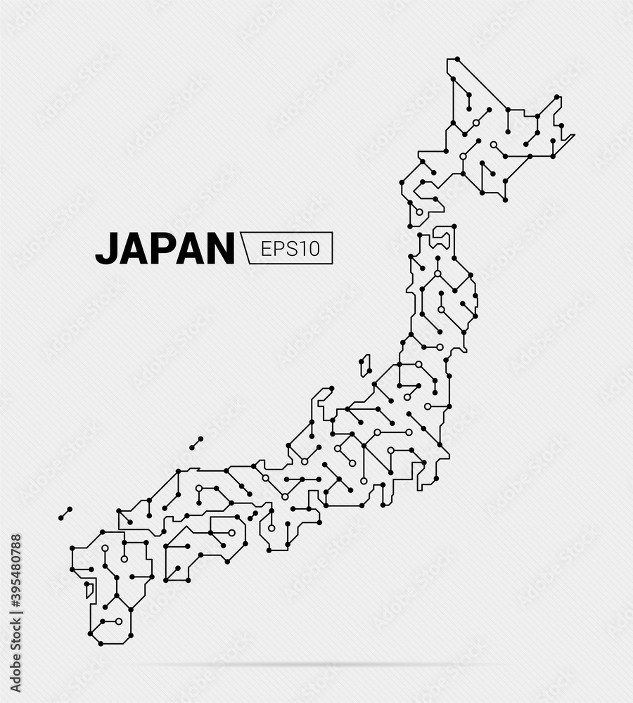 Abstract futuristic map of Japan. Electric circuit of the country. Vector illustration.