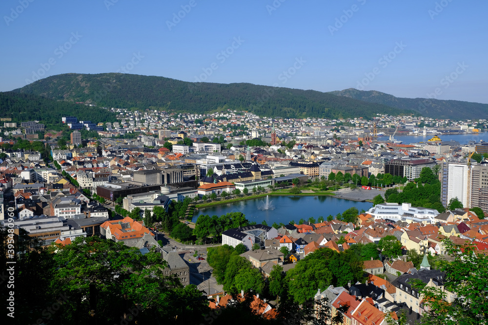 Bergen city centre and hills, Bergen, Norway