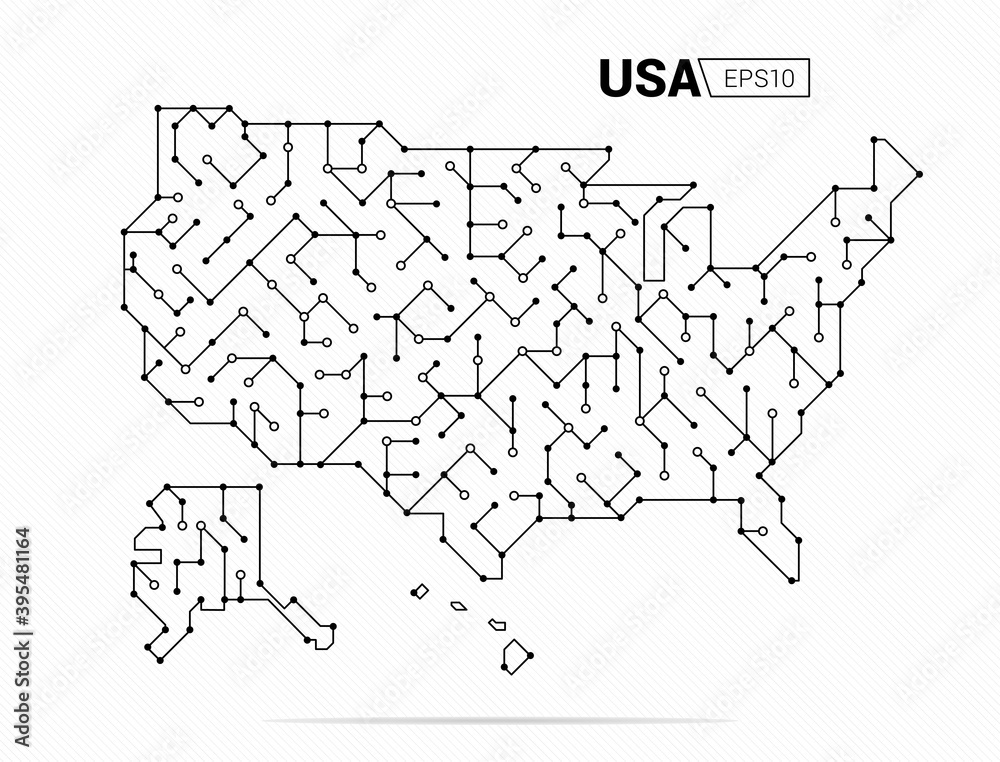 Abstract futuristic map of USA. Electric circuit of the country. Vector illustration.