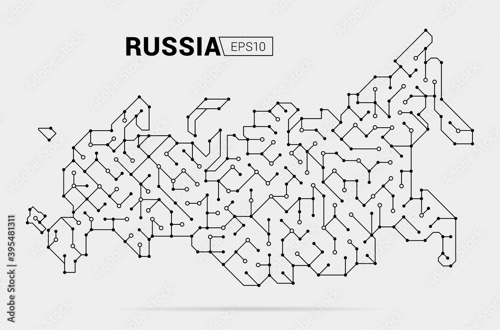 Abstract futuristic map of Russia. Electric circuit of the country. Vector illustration.