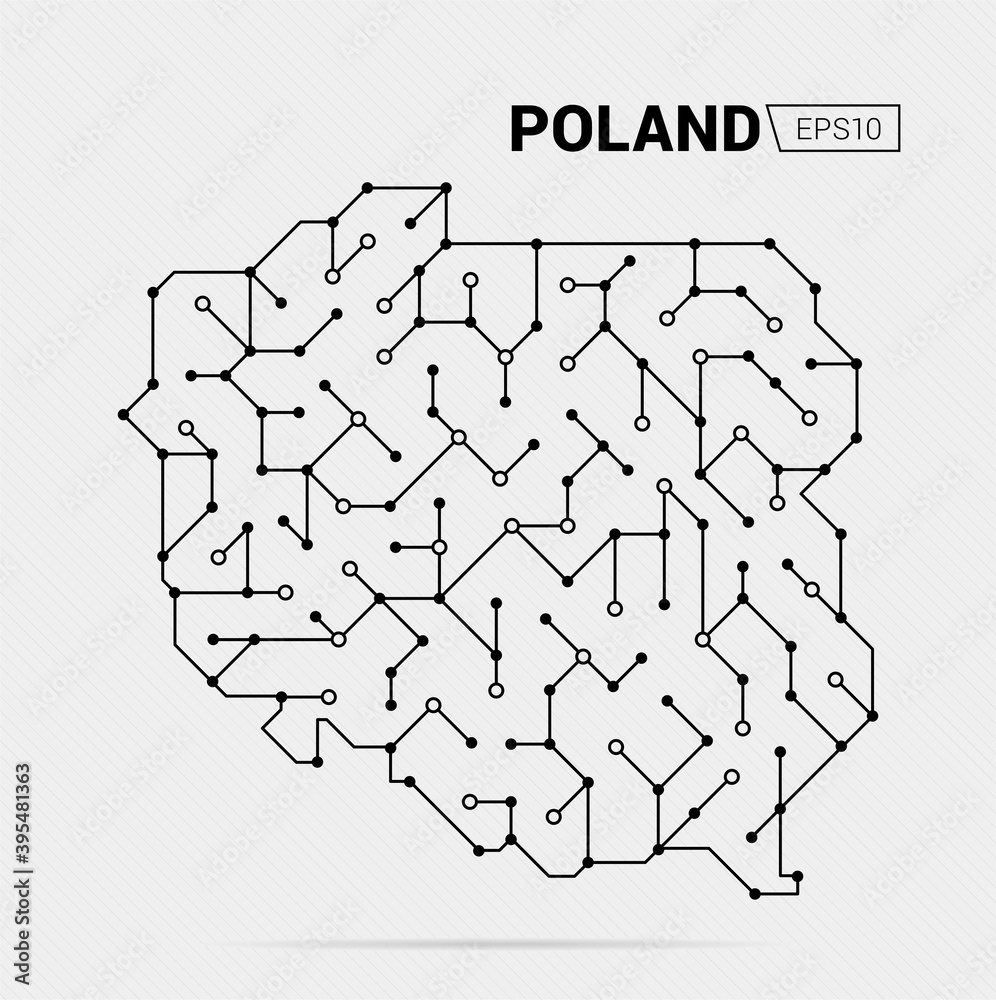 Abstract futuristic map of Poland. Electric circuit of the country. Vector illustration.