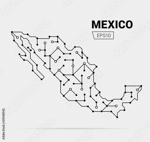Abstract futuristic map of Mexico. Electric circuit of the country. Vector illustration.