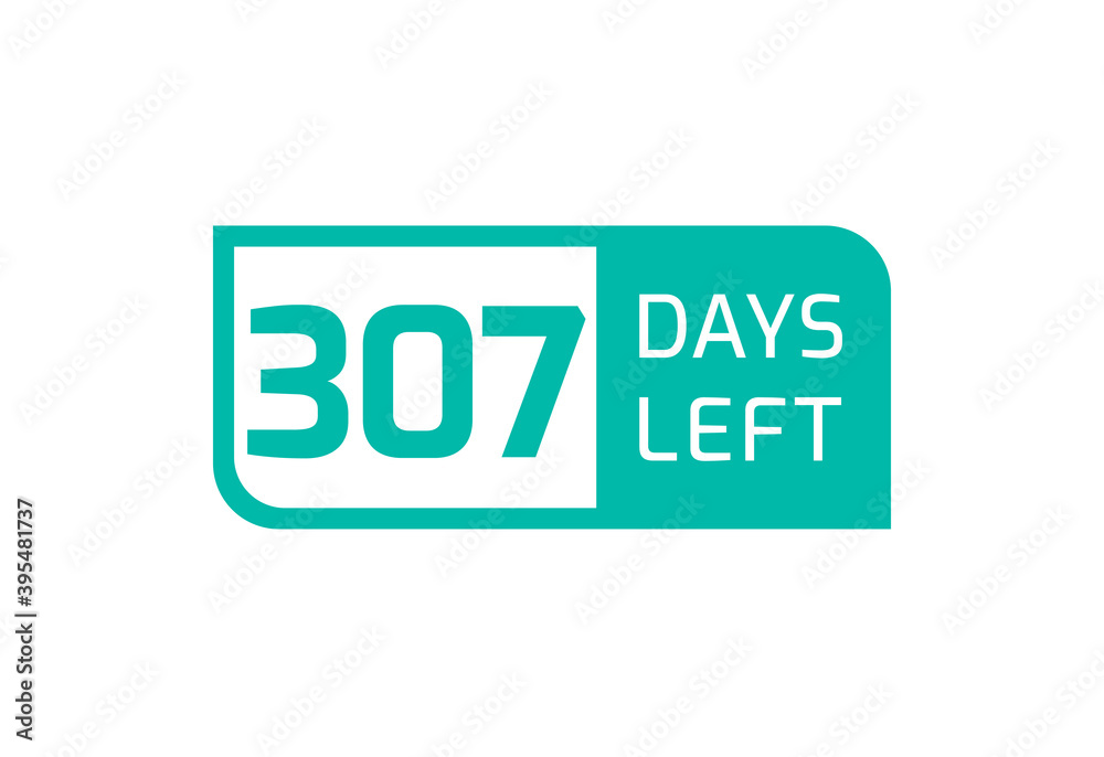 307 Days Left banner on white background, 307 Days Left to Go 307 Days Left banner on white background, 307 Days Left to Go