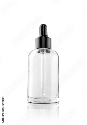 Transparent glass dropper serum bottle for cosmetic product design mockup isolated on white background