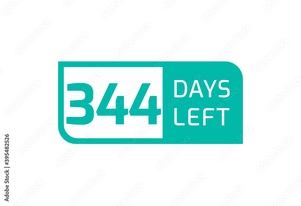 344 Days Left banner on white background, 344 Days Left to Go 344 Days Left banner on white background, 344 Days Left to Go
