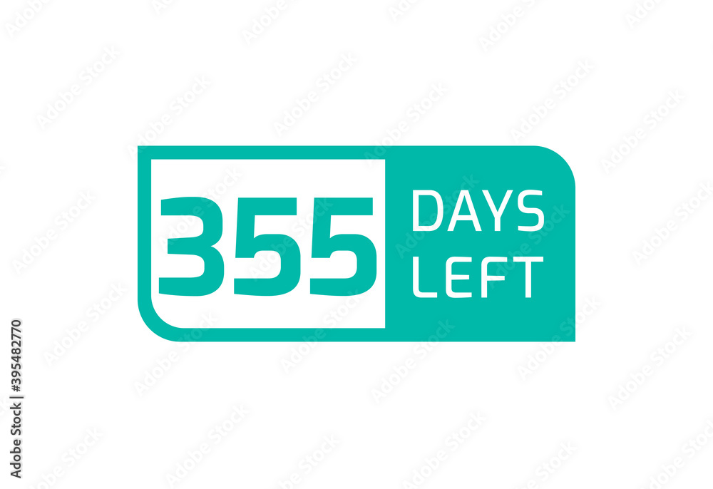 355 Days Left banner on white background, 355 Days Left to Go 355 Days Left banner on white background, 355 Days Left to Go