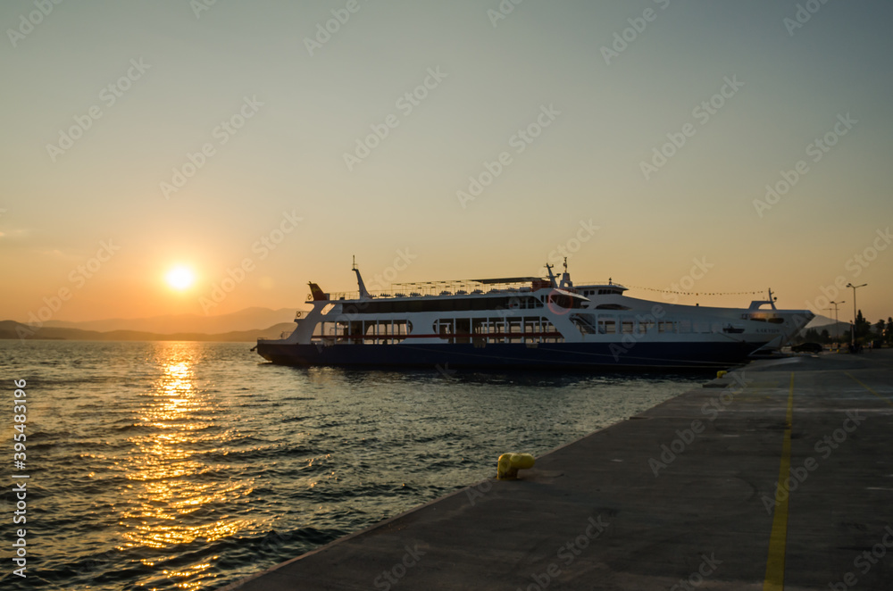 Evia island, Greece - July 01. 2020: Sunset on the island of Evia, Greece 