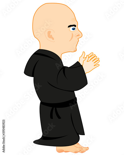 Monk on prayer on white background is insulated