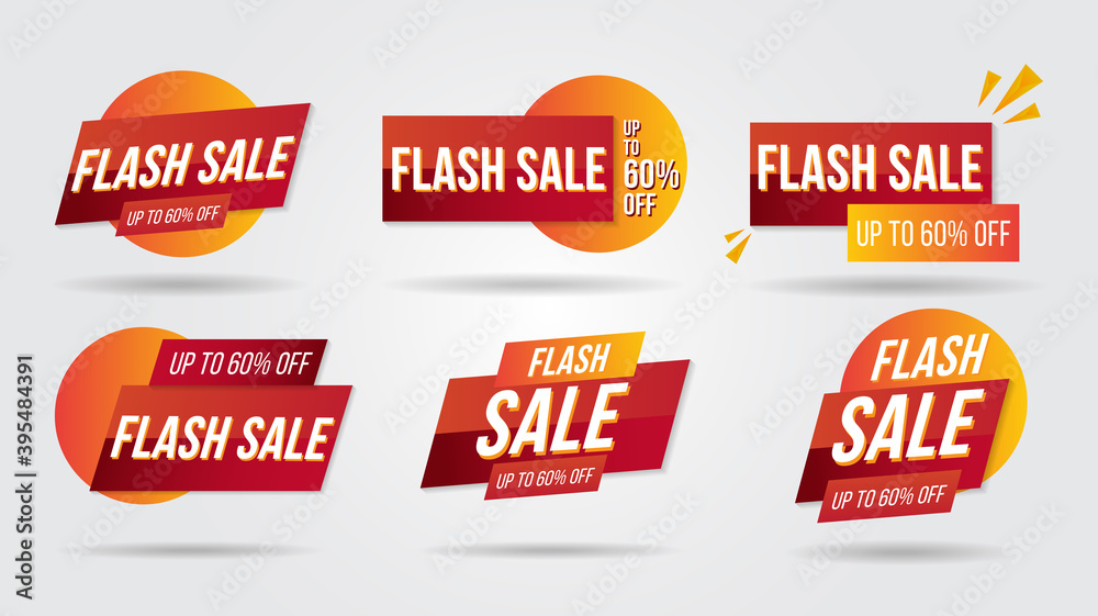 Flash sale discount lebel collection banner and icons corners, labels, curls and tabs.Shopping tags new collection offers isolated.