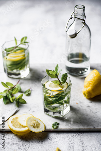 Water with cucumber, mint and leamon