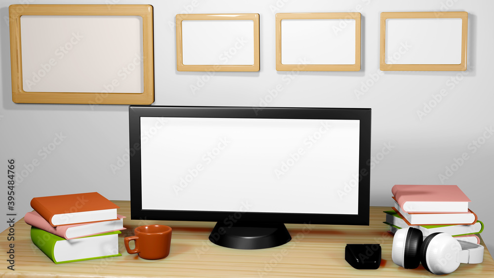 3D Rendering of Computer set and books that represents online education in the room. Education online concept. Learning through the internet. 3D Rendering of Computer set and books that represents online education in the room. Education online concept. Learning through the internet.