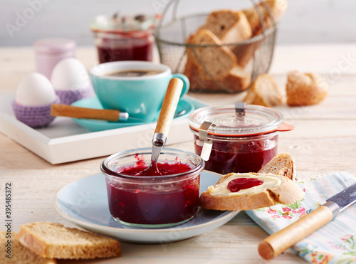 Sour cherry and vanilla jam for breakfast photo