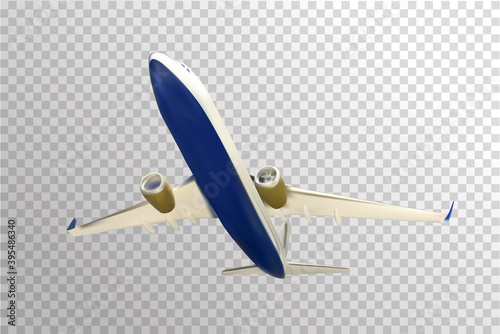 Naturalistic plane takes off. Bottom view. Isolated on transparent  backgroun...