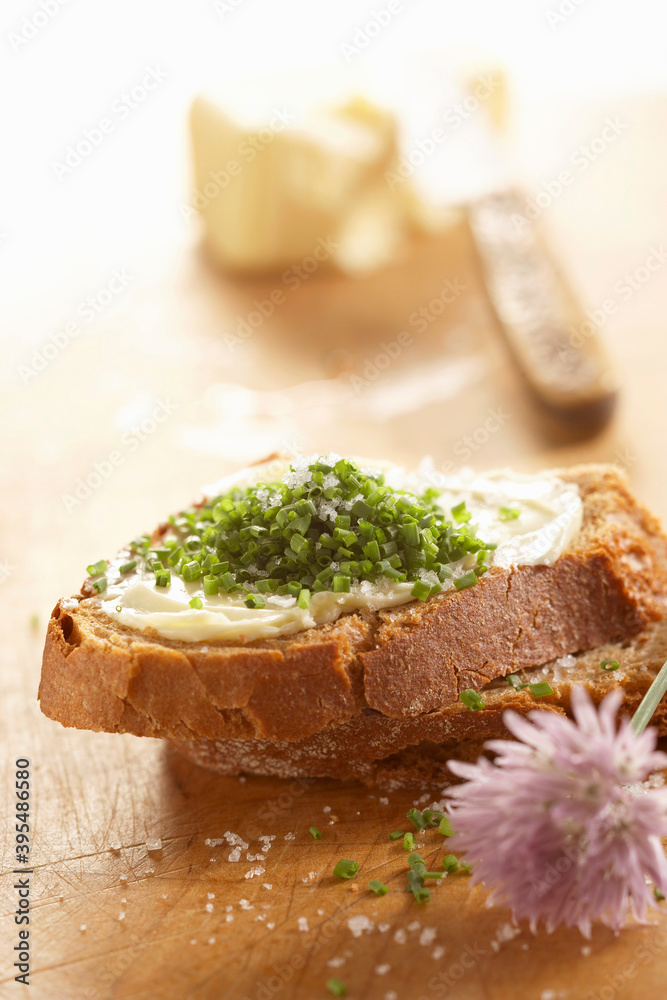 Chive bread with butter and fresh chives Chive bread with butter and fresh chives