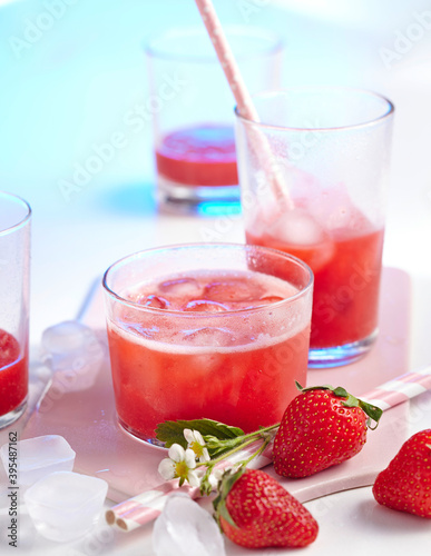 Glasses of homemade strawberry lemonade