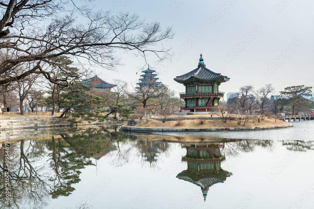Traditional pavilion in the island of the lake in Gyeongbokgung, also known as Gyeongbokgung Palace or Gyeongbok Palace, the main royal palace of Joseon dynasty. Traditional pavilion in the island of the lake in Gyeongbokgung, also known as Gyeongbokgung Palace or Gyeongbok Palace, the main royal palace of Joseon dynasty.