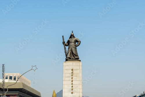 Statue of Yi Sunsin, a famous naval commander, famed for his victories against the Japanese navy during the Imjin war in the Joseon Dynasty photo