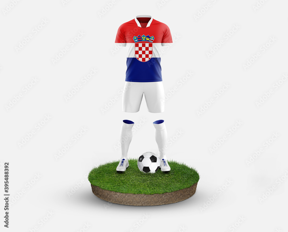 Croatia soccer player standing on football grass, wearing a national flag uniform. Football concept. championship and world cup theme.