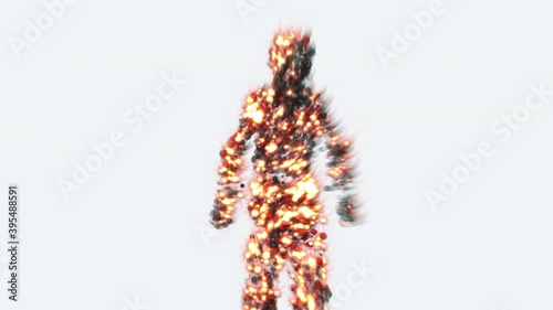 A powerful and fearsome character advances on white bg