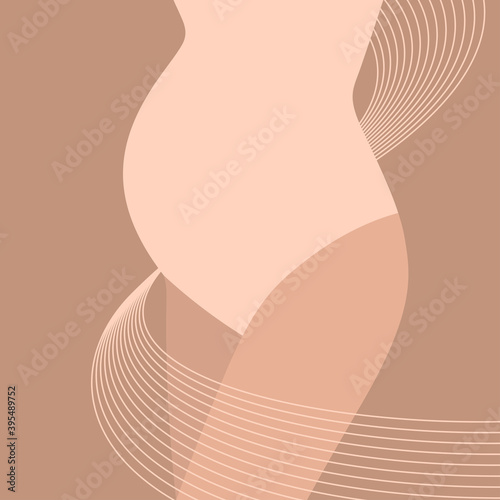 Pregnant woman's silhouette. Self-care and wellbeing during pregnancy. Flat illustration with nude color scheme.