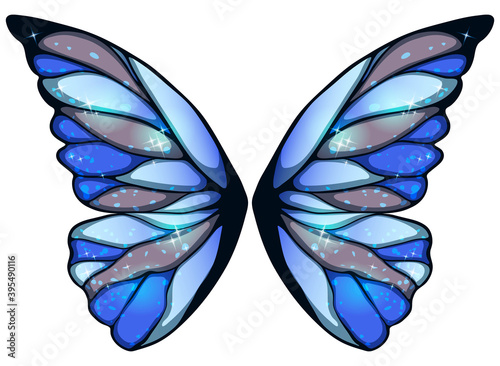 Beautiful bright glittery blue butterfly wings, vector