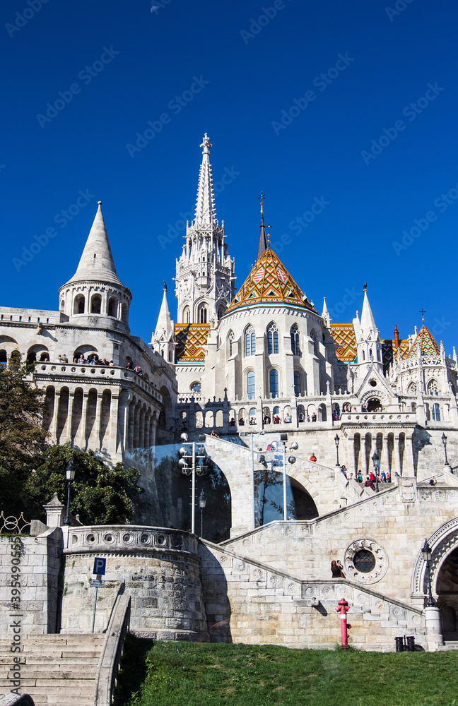 Fisherman's Bastion on the banks of the Danube river in Budapest, capital of Hungary. This is one of the most popular attraction in Budapest. Hungarian landmarks