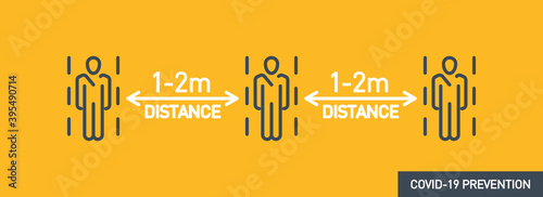 Social distancing outline icon, keep distance in public society people to protect from COVID19 coronavirus outbreak spreading concept banner, Infographic design distance away line icon in the meeting