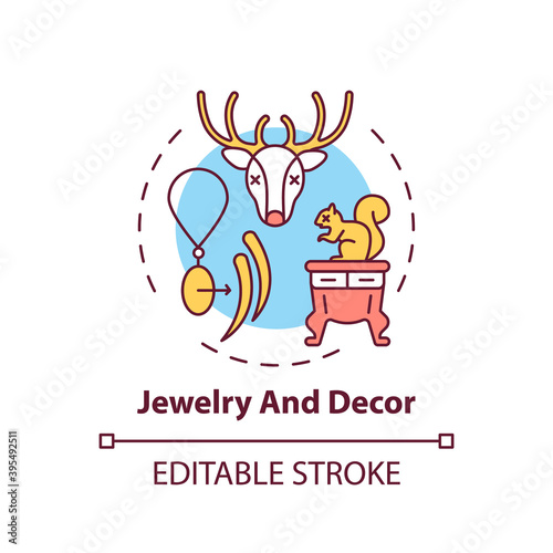 Jewelry and decor concept icon. Biodiversity loss. Animal abuse. Species population decrease. Wildlife cruelty idea thin line illustration. Vector isolated outline RGB color drawing. Editable stroke