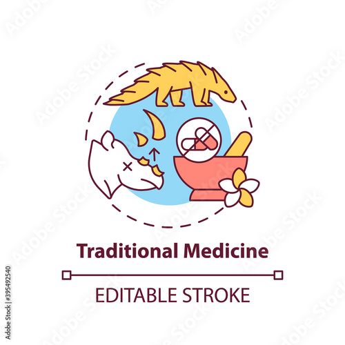 Traditional medicine concept icon. Exotic animal abuse and cruelty. Biodiversity loss. Wildlife extinction idea thin line illustration. Vector isolated outline RGB color drawing. Editable stroke