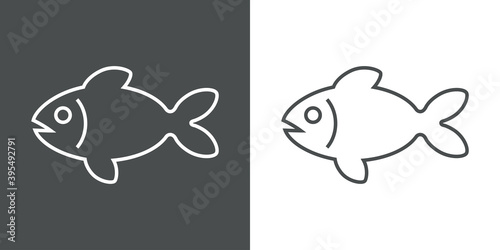 Icono silueta de pescado con lineas en fondo gris y fondo blanco