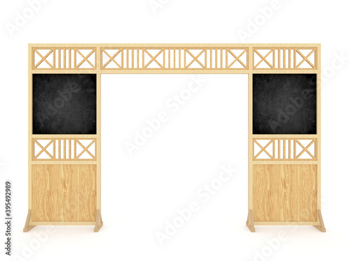 Obraz na plátně 3d illustration gate entrance wood texture ornament decoration with blank blackboard space for logo company