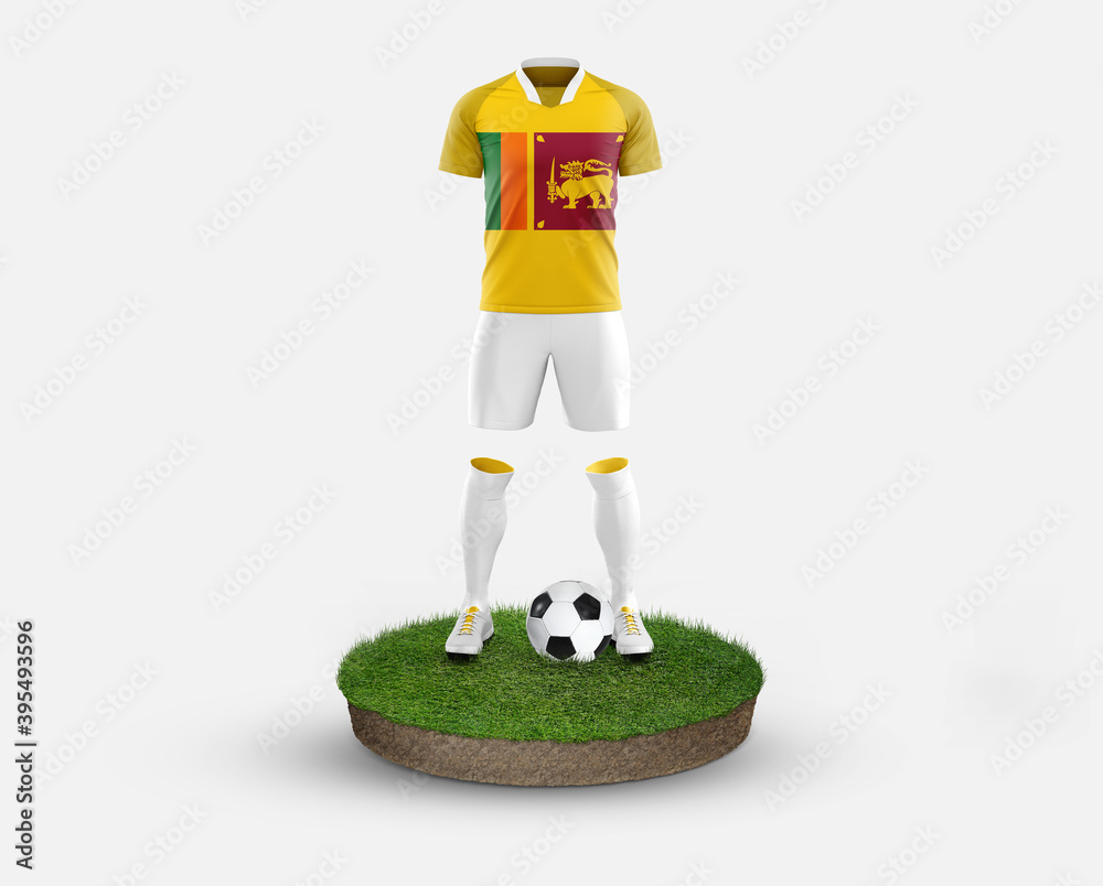 Sri Lanka soccer player standing on football grass, wearing a national flag uniform. Football concept. championship and world cup theme.