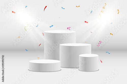 White podium or platform with spotlights. A pedestal for rewarding the winners.	
